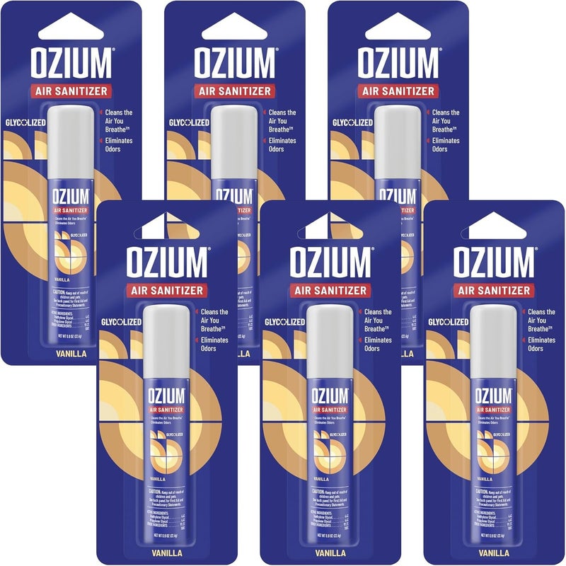 Ozium 0.8 oz. Air Sanitizer & Odor Eliminator for Homes, Cars, Offices and More, Vanilla Scent, Pack of 6 - Image 1